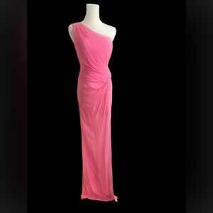 Sau Lee Helene Dress Pink One-Shoulder Maxi Gown NWT